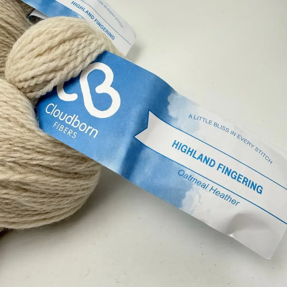 Cloudborn Highland Fingering Wool Yarn Oatmeal Lot of 2 Hanks Skeins 100g Peru